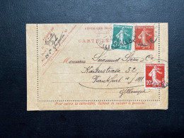 10c ENTIER CARTE LETTRE & 5c SEMEUSE / PARIS 49 POUR FRANKFURT /M  / 1913 - Letter Cards