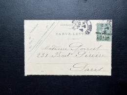 SURCHARGE TAXE REDUITE A 0f10 SUR 15c SEMEUSE CARTE LETTRE ENTIER / PARIS XX POUR PARIS  / 1906 - Cartes-lettres