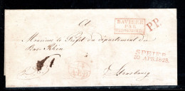 1828 , " SPEIER " Roter L2 Und Rot "P.P. " Je Sehr Klar , Kpl. Brief-ohne Inhalt  Nach Frankreich  #224 - Covers & Documents