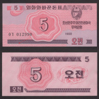 Korea 1988 5chon UNC Error White Line - Corea Del Norte