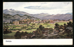 Künstler-AK Friedrich Perlberg: Cetinje, Ortsansicht Aus Der Vogelschau  - Perlberg, F.