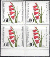 Berlin Poste N** Yv:613 Mi:652 Sumpf-Gladiole Gladiolus Palustris Bloc De 4 Bord De Feuille - Nuevos