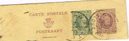 BELGIQUE BELGIUM FRAGMENT ENTIER POSTAL DEUX TIMBRES  CAD ALOST BE - Cartes Postales 1909-1934