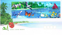 COCOS KEELING ISLANDS FDC PREMEIR JOUR OISEAUX BIRD PAPILLON BUTTERFLY POISSON FISH VOILIER BE - Isole Cocos (Keeling)