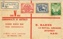 AUSTRALIE AUSTRALIA RECOMMANDE FDC PREMIER JOUR V VICTORY VICTOIRE GUERRE MONDIALE WW2 18/02/45 BE - Lettres & Documents