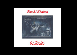 Ras Al Khaima: 'Pioneer-10 NASA Space Probe – Jupiter – John F. Kennedy – Silver Foil, 1972', Mi. BL L144 ** - Azië