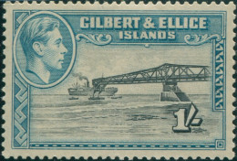 Gilbert & Ellice Islands 1939 SG51a 1/- Cantilever Jetty KGVI P12 MLH - Islas Gilbert Y Ellice (...-1979)