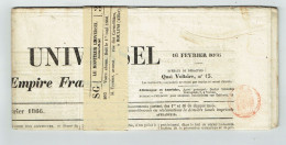 75 PARIS MONITEUR UNIVERSEL Du 16/02/1866 Droit Fiscal/postal De Timbre De 6 C SEINE Journal Complet Avec Bande TTB - Zeitungsmarken (Streifbänder)