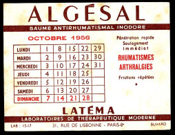 Buvard 15 X 11.5 Calendrier Octobre 1956   Laboratoires De Thérapeutique Moderne  LATEMA  Algésal - Drogisterij En Apotheek