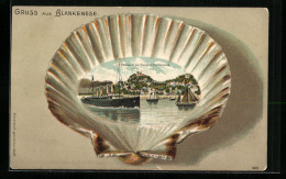 Passepartout-Lithographie Hamburg-Blankenese, Elbansicht Mit Dampfer Deutschland In Einer Muschel  - Altri & Non Classificati