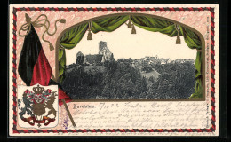 Passepartout-Lithographie Zavelstein, Ortsansicht Mit Wappen Und Fahne  - Other & Unclassified