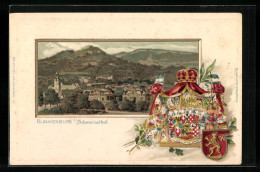 Passepartout-Lithographie Blankenburg /Schwarzathal, Totalansicht Mit Gebirge, Wappen  - Other & Unclassified