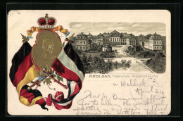 Passepartout-Lithographie Arolsen, Fürstliches Residenzschloss, Wappen  - Other & Unclassified