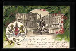 Passepartout-Lithographie Bremen, Teichmannsbrunnen Mit Umgebung, Wappen  - Other & Unclassified