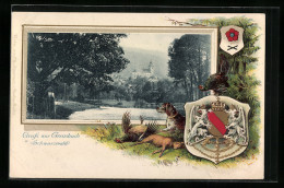 Passepartout-Lithographie Gernsbach /Schwarzw., Ortsansicht, Wappen, Hund Mit Jagdbeute  - Autres & Non Classés