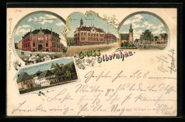 Lithographie Olbernhau, Amtsgericht, Postamt, Teilansicht Grünthal  - Olbernhau