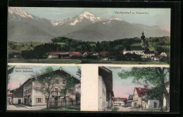 AK Vachendorf Bei Traunstein, Geschäftshaus Mich. Schrankl, Dorfpartie & Panorama  - Traunstein