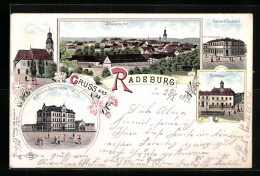 Lithographie Radeburg, Totalansicht, Schule Mit Turnhalle, Kaiserl. Postamt  - Other & Unclassified
