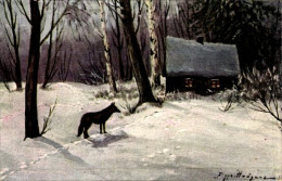 Artiste CPA Russland, Wohnhaus, Schnee, Winter, Hund - Rusland
