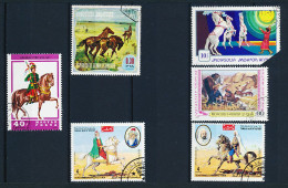 6 Timbres Oblitérés Chevaux Cheval XII-1 GUINEE EQUATORIALE Conquête De L'Ouest  HONGRIE 1978   MONGOLIE - Horses