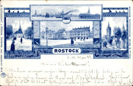 Lithographie Rostock In Mecklenburg Vorpommern, Steintor, Rathaus, Kröpeliner Tor - Andere & Zonder Classificatie
