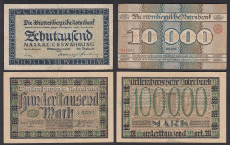 Württemberg Länderbanknoten 2 Stück 10 + 100 Tausend Mark 1923   (26130 - Andere & Zonder Classificatie