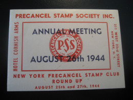 NEW YORK 1944 Hotel Cornish Arms Precancel Society Annual Meeting Poster Stamp Vignette USA Label - Altri & Non Classificati