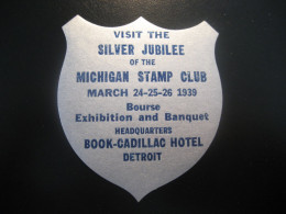 DETROIT 1939 Michigan Stamp Club Book-Cadillac Hotel Poster Stamp Vignette USA Label - Autres & Non Classés