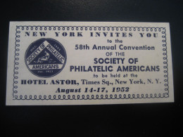 NEW YORK 1952 Hotel Astor Convention Poster Stamp Vignette USA Label - Altri & Non Classificati