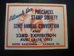 LA SALLE Illinois 1953 Hotel Kaskaskia Precancel Convention Poster Stamp Vignette USA Label - Andere & Zonder Classificatie