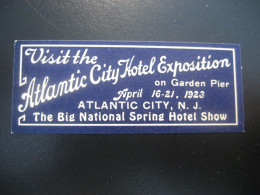 ATLANTIC CITY New Jersey 1923 Spring Hotel Show Expo Poster Stamp Vignette USA Label - Altri & Non Classificati