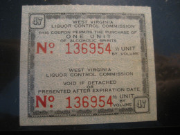 WEST VIRGINIA Liquor Control Commission Alcoholic Spirits Alcohol Drinks Tax Coupon Poster Stamp Vignette USA Label - Vinos Y Alcoholes