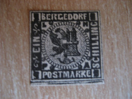 BERGEDORF Postmarke Ein Schilling Imperforated Neudruck Stamp Local GERMANY - Andere & Zonder Classificatie