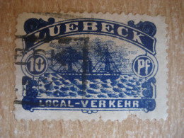 LUBECK 1888 Local-Verkehr Steam Boat 10 Pf Michel A3 Privat Private Local Stamp GERMANY Damaged - Privatpost