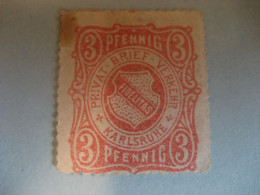 KARLSRUHE 1886 Anselm Kraut 3 Pf Michel B2 Privat Private Local Stamp GERMANY Slight Faults - Postes Privées & Locales