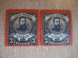 LUBECK 1888 Local-Verkehr Kaiser Friedrich II 10 Pf Michel A6 X2 Pair Privat Private Local Stamp GERMANY - Privatpost