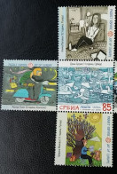 Stamp 3-14 - SERBIA 2021 - VIGNETTE + Stamp, Joy Of Europe, Children Painting, Peinture Moto, Motorbike Vespa - Serbien