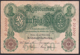 Reichsbanknote 50 Mark 1906 Ro 25a Pick 26 Y/C / F (4) Nummer !!       (28303 - Andere & Zonder Classificatie