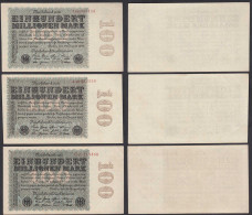 3 Stück á Ro 106e 100 Millionen Mark 1923 FZ: AC BZ: 1,4,17 VF+ (3+)    (29770 - Other & Unclassified