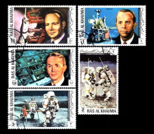 Ras Al Khaima: 'Apollo-14 In Space – Lunar Landing – Astronauts On The Moon, 1972', Mi. 701-705A; Yv. 64+PA.71 Oo - Asie