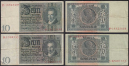 2 Stück Ros 173a 10 Reichsmark 1929 Pick UDR S + B Serie P + K - F/VF   (30366 - Autres & Non Classés
