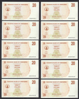 Simbabwe - Zimbabwe 10 Stück á 20 Dollars 2007 Pick 40 UNC (1)     (29887 - Sonstige – Afrika