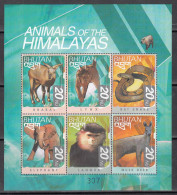 BHUTAN, 1999, Animals Of The Himalayas, Sheetlet,   MNH, (**) - Bhoutan
