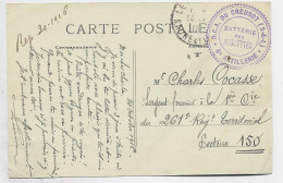 SAONE ET LOIRE CARTE FANTAISIE CACHET VIOLET D.C.A. DU CREUSOT S&L BATTERIE DES ALOUETTES - WW I