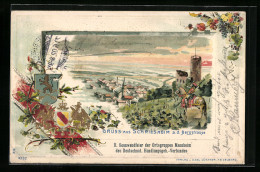 Passepartout-Lithographie Schriesheim A.d. Bergstrasse, Gesamtansicht, Wappen  - Other & Unclassified