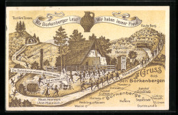 Lithographie Lüdinghausen-Borkenberge, Humoristische Ansicht Vom Hotel Haideblümchen  - Lüdinghausen