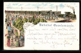 Lithographie Geestemünde, Bahnhof Mit Eisenbahn  - Autres & Non Classés