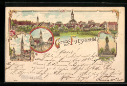 Lithographie Friesenheim, Totalansicht, Kath. Kirche, Kriegerdenkmal  - Autres & Non Classés