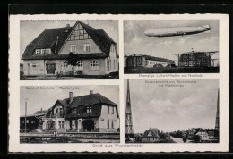 AK Wursterheide, Zeppelin über Der Luftschiffhalle, Bahnhof, Gasthof Luftschiffplatz  - Luchtschepen