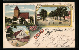 Lithographie Börnicke, Gasthof Von Fr. Parnemann, Kirche, Dorfstrasse  - Autres & Non Classés